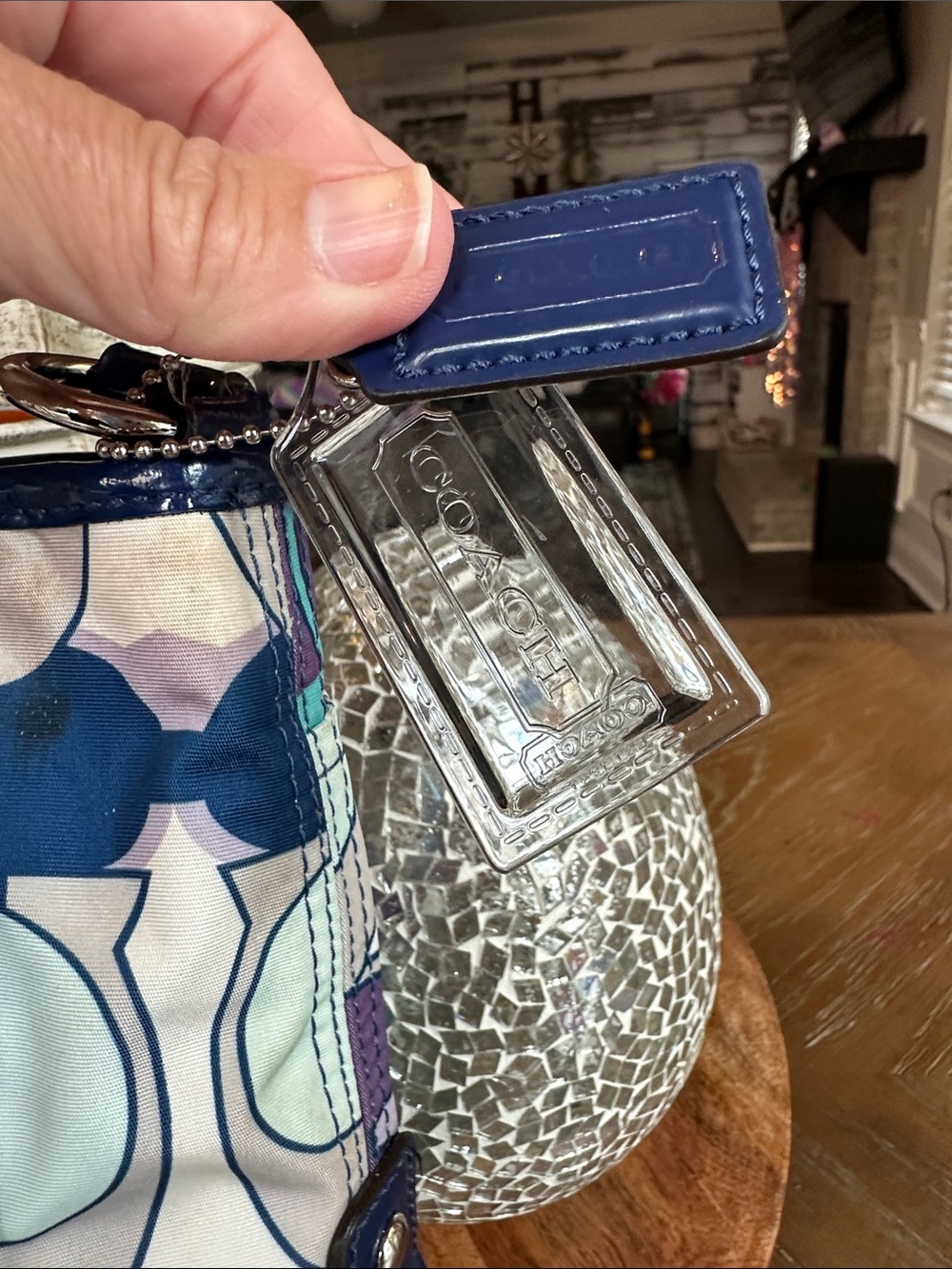 Coach Geometric Print Crossbody in Teal, Purple & Navy - Picture 2 of 11